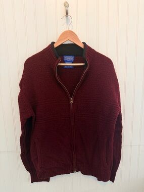 Pendleton Men's Deep Burgundy 100% Washable Wool Full-Zip Knit Sweater Size L